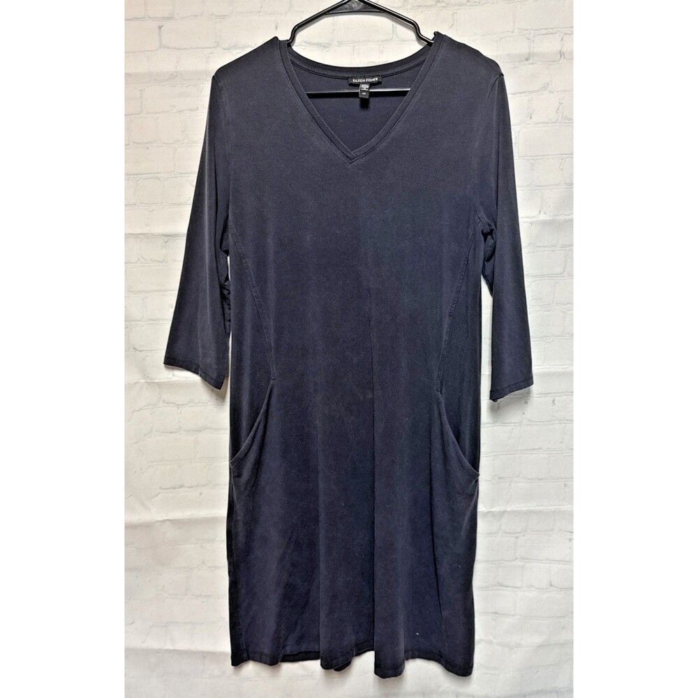 Eileen Fisher Women S Royal Blue Dress V Neck A Line Knee Length Jersey Knit